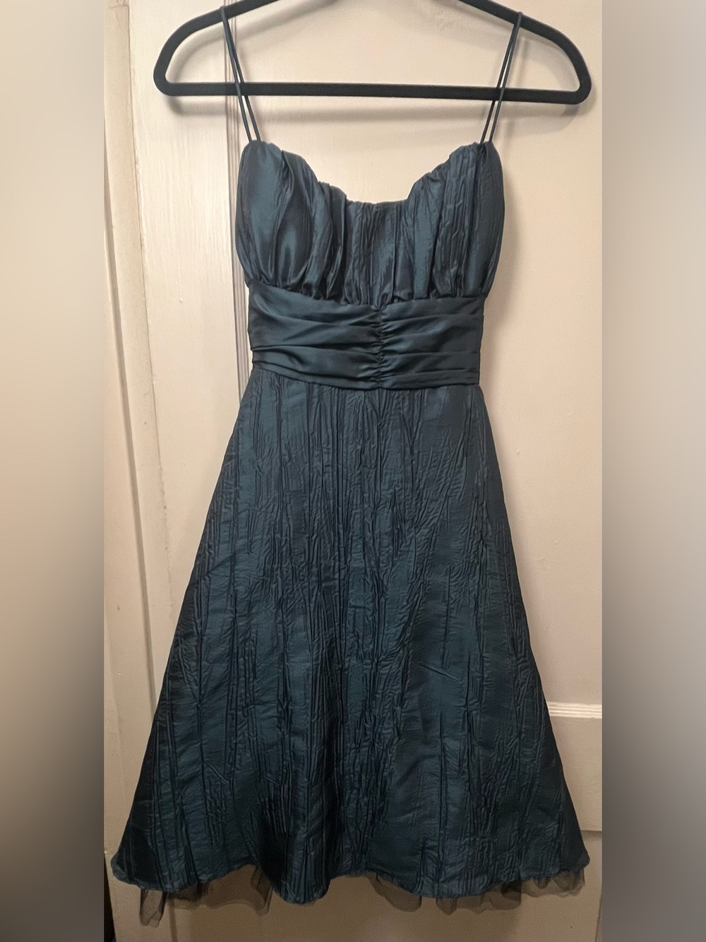 Vtg Y2K Jump Apparel Iridescent Teal Taffeta Tulle Cocktail Dress - JR 13/14
